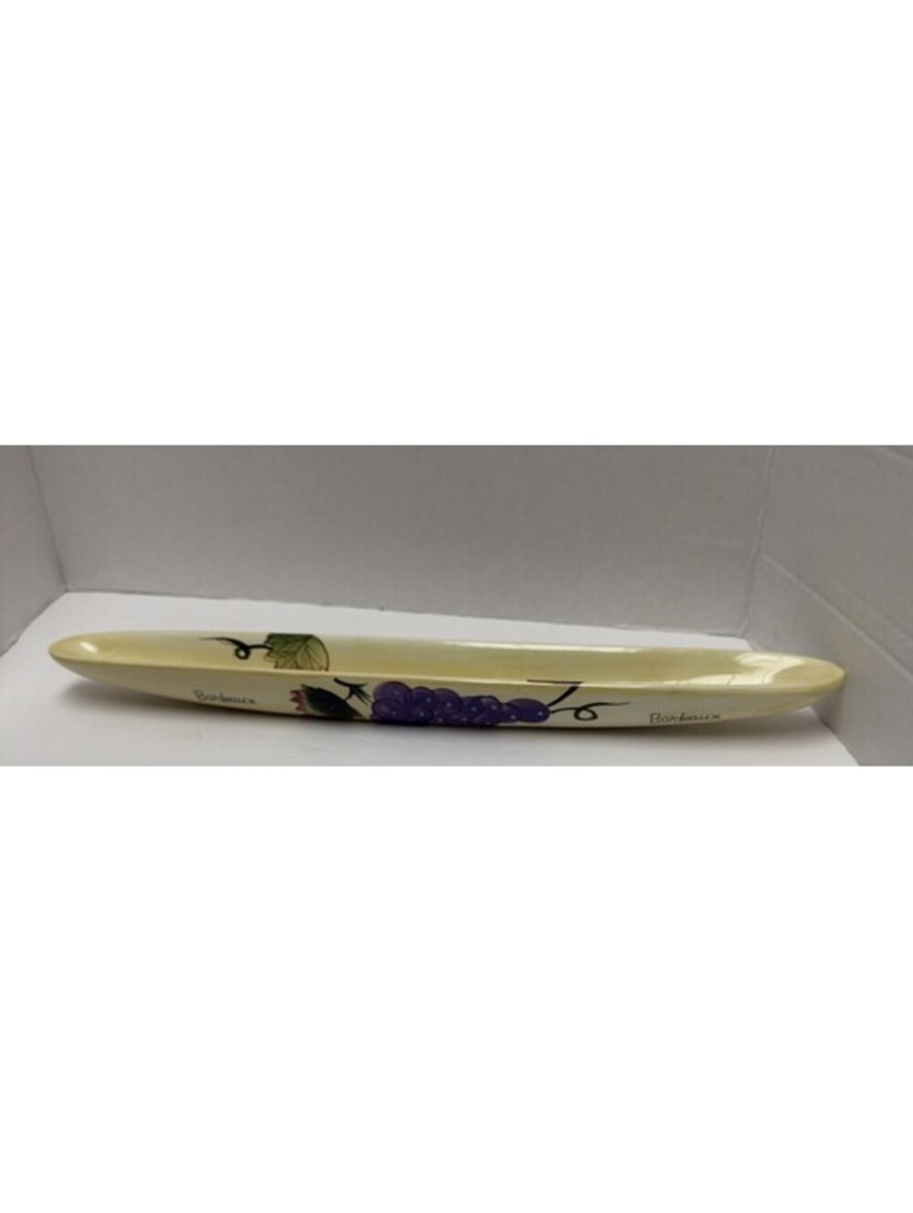 Vintage Olive Boat Serving Tray 16” X 2” Crackers Bread Ceramic Bordeaux Grapes